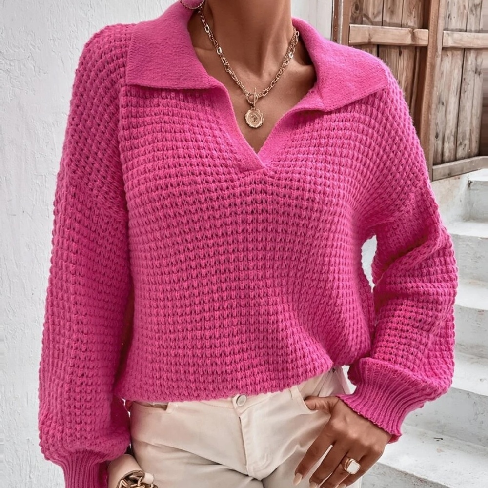 Cozy Hot Pink Knit Oversized Sweater Top - Picture 1 of 5